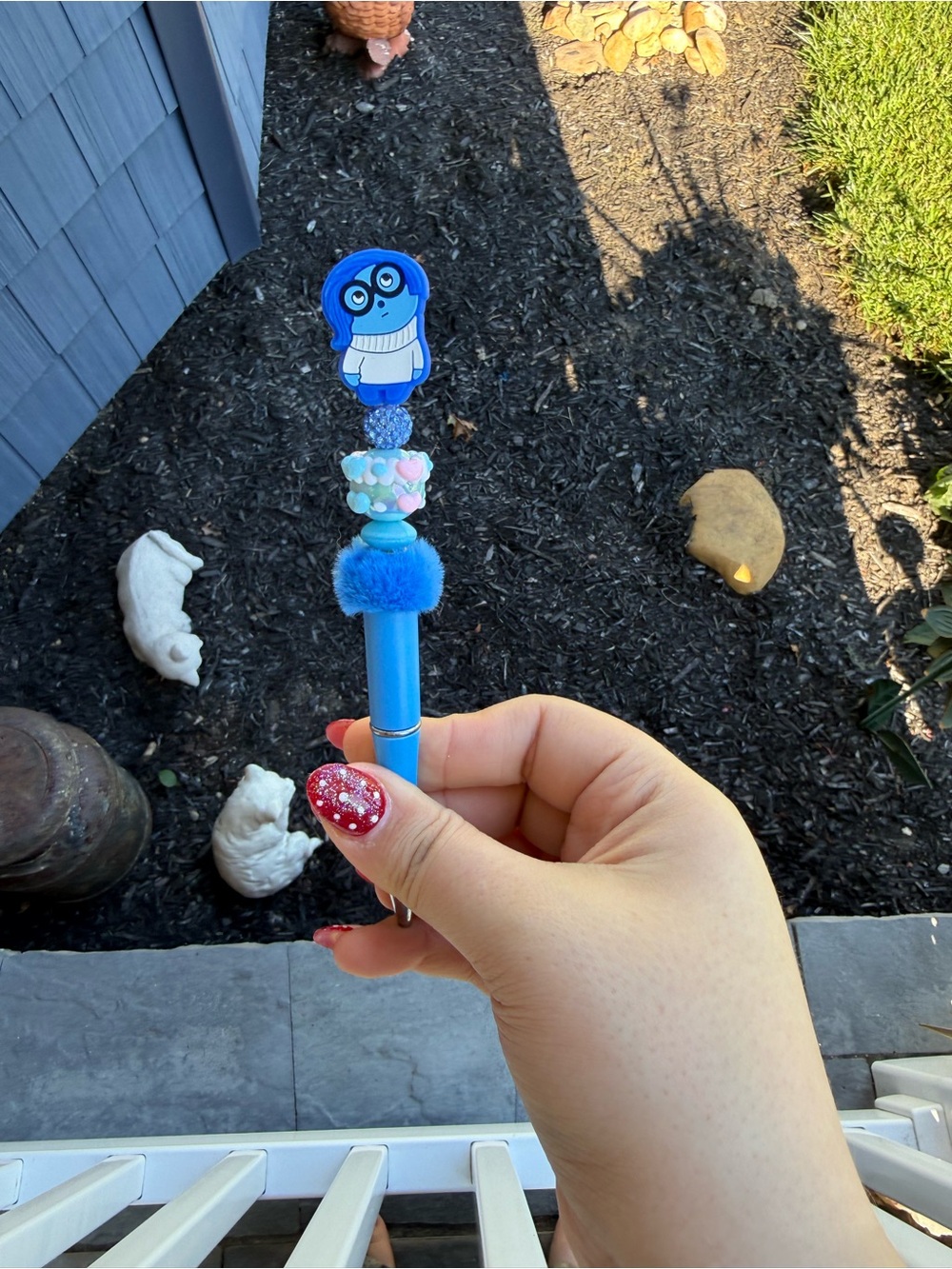 Blue Character Pom-Pom Ballpoint Pen